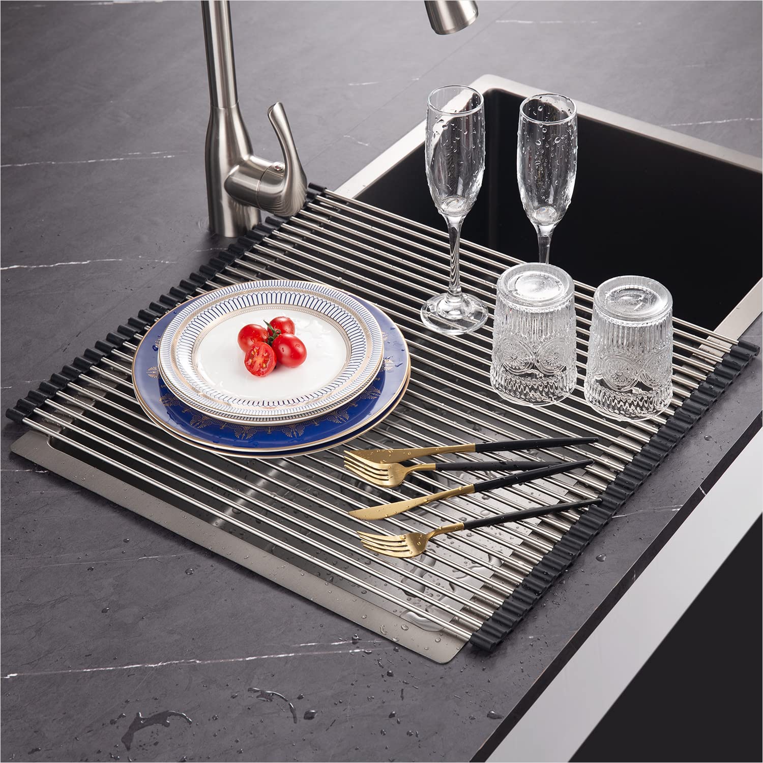 Multi-Purpose Roll-Up Stainless Steel Sink Rack