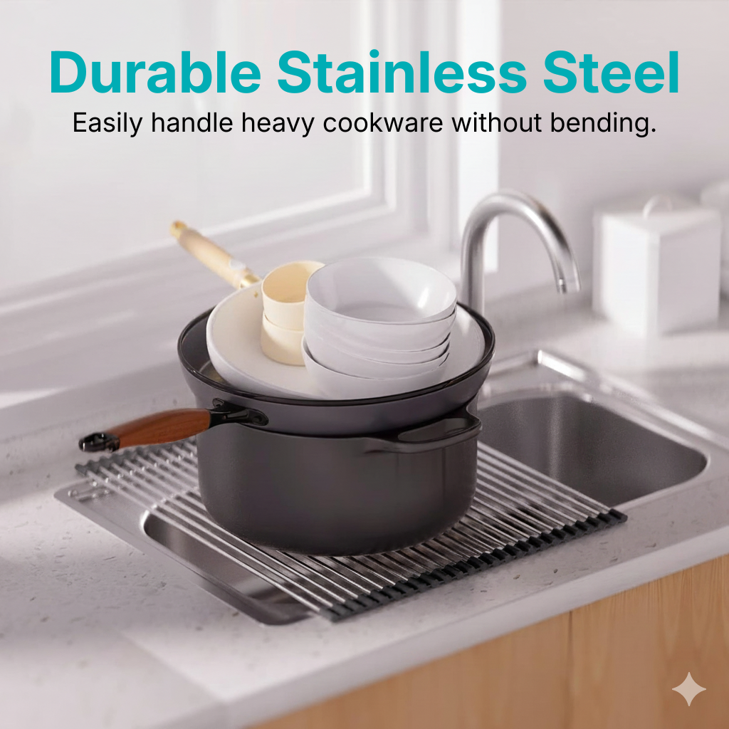 Multi-Purpose Roll-Up Stainless Steel Sink Rack