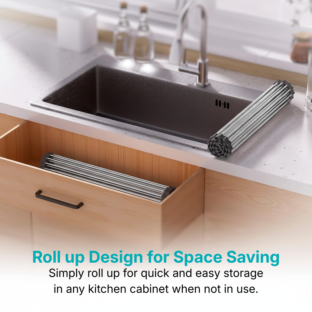 Multi-Purpose Roll-Up Stainless Steel Sink Rack