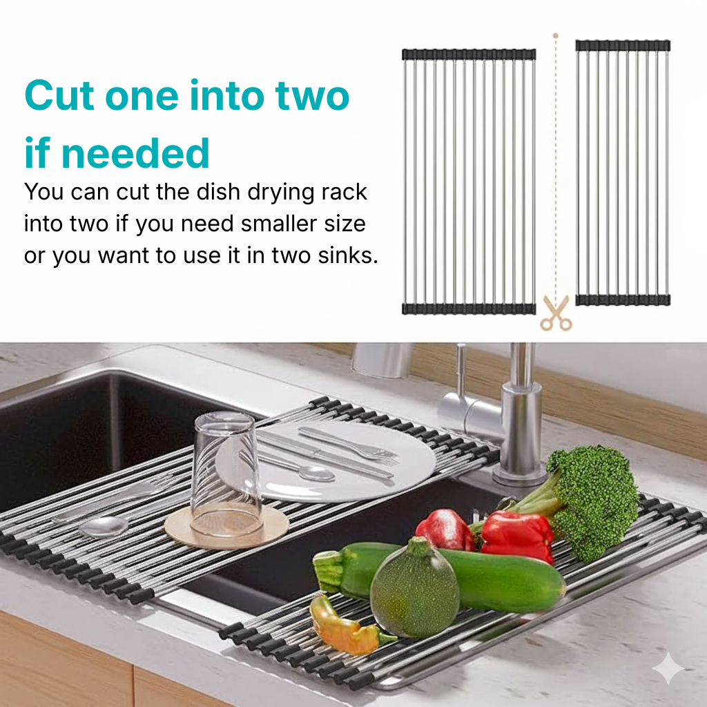 Multi-Purpose Roll-Up Stainless Steel Sink Rack